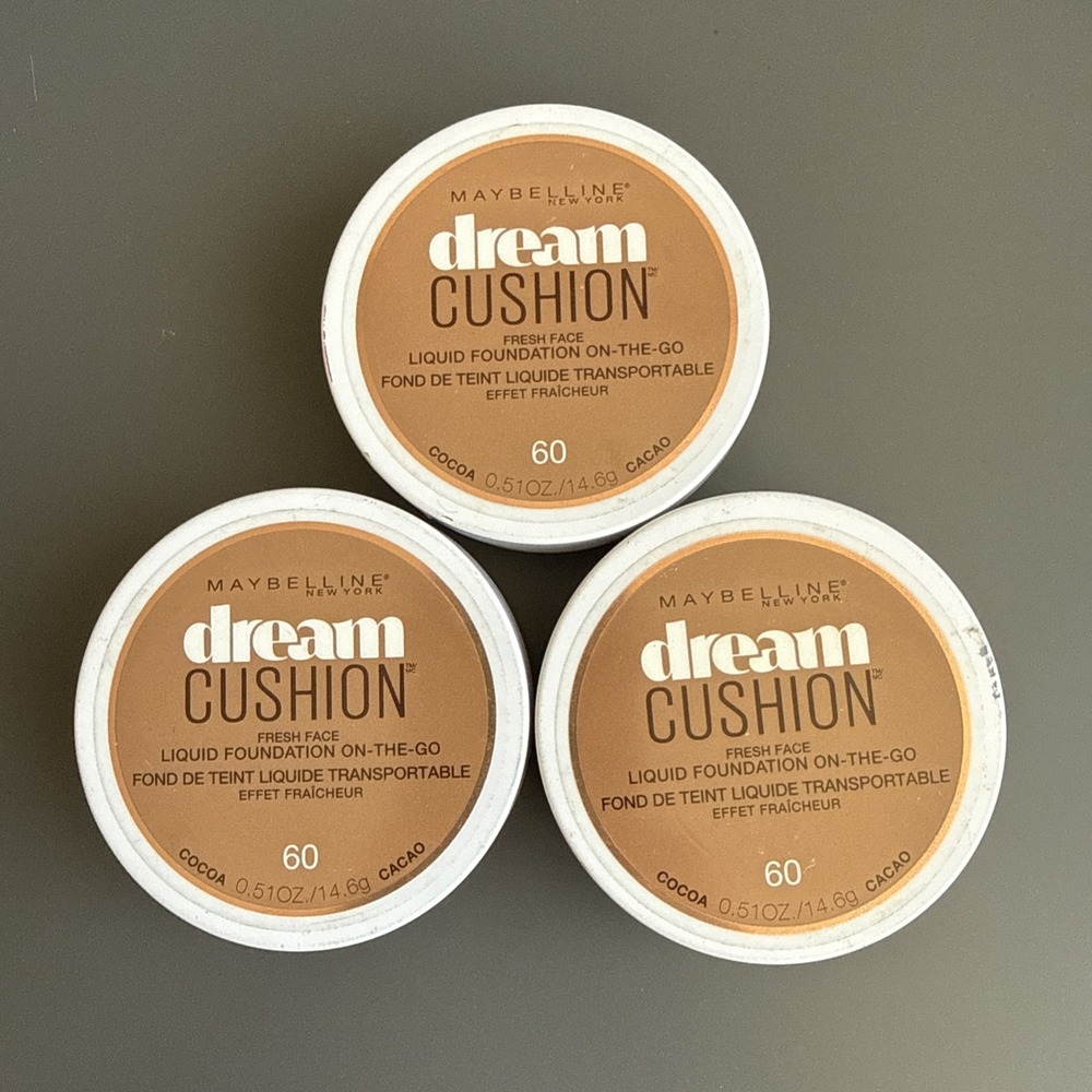 Lot x 3 Maybelline New York Dream Cushion Fresh Face Liquid Foundation 60 Cocoa